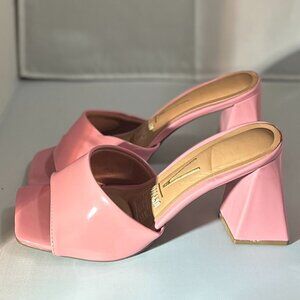 Vizzano Pink Patent Leather Square Toe Block Heel Mules - Size 6